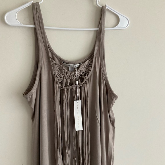 NWT Trina Turk Althea Tank Dress Gray Fringe Tassel Boho Western Cowgirl Macrame - Picture 6 of 12